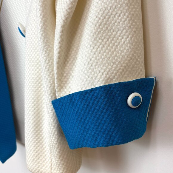 Women’s White & Blue Geometric Power Suit W/Jacket & 2 Skirts - Picture 5 of 16